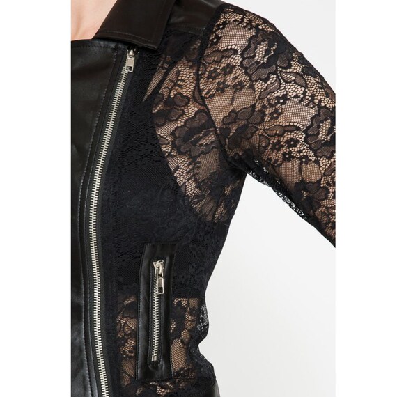 【4月中まで出品】acka lace sleeve jacket Single-breasted jacket with lace sleeves ultrablack | Calliope