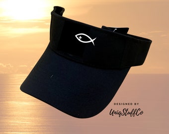Christian Cross Fish  Sun visor - Sun Visor - Outdoor Sun Visor - Designed and Printed in USA -  One Size For All - Ichthus Sun visor