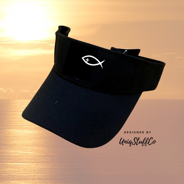 Christian Cross Fish  Sun visor - Sun Visor - Outdoor Sun Visor - Designed and Printed in USA -  One Size For All - Ichthus Sun visor