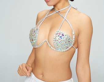 Double Criss Cross AB STONE Bra - Unique Style for party - special occasion