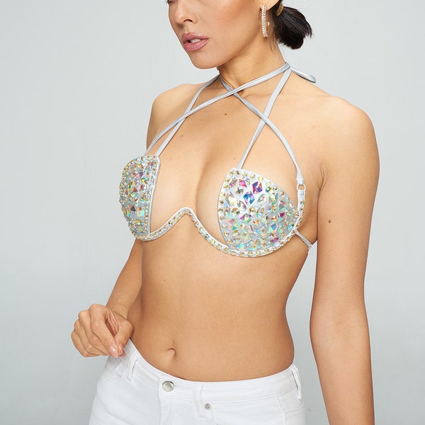Double Criss Cross AB STONE Bra - Unique Style for party - special occasion