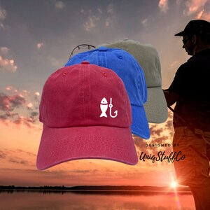 Fishing Baseball Cap  - Fish and Hook - Perfect Outdoor Daily Outdoor Hat - One size fits all - Unisex Baseball Dad Cap For Fishing DSN 1