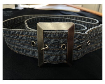 Denim Belt with Antique Silver Buckle and Eyelet - Medium Blue Denim Belt