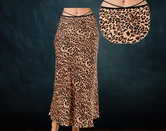 Rhinestone Waist Cutout Leopard Maxi Skirt - Elegant Evening Wear