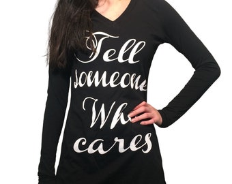 Black V neck T-shirt Printed 100% Cotton / Adult Long Sleeve Shirt / Women's Shirts