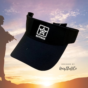 Army Retired Sun visor - Hat for Outdoor - Sun Visor - Outdoor Visor - Designed and Printed in USA -  One Size For All - Visor Army Retired