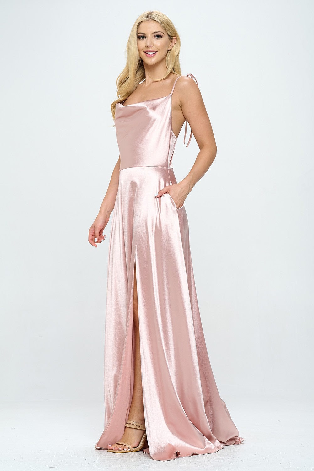 Tie Strap Cowl Neck Slit Floor Length Maxi Dress - Special Occasion -  Wedding and Anniversary - Bridemade Dress - Etsy