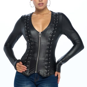 Sexy Long Sleeve Lace Up Zip Up Closure Jacket - Faux Leather - Classic Best Selling Styles - High Quality