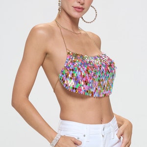 Iridescent Aluminum Mermaid Sequin Halter Top