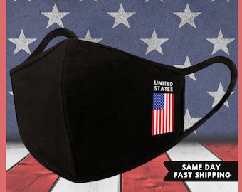 Black American US Flag Face Mask  Reusable Washable Cover Face mask us flag - Bestselling Face Mask