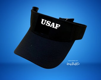 USAF Visor hat | Black US Air Force Adjustable Velcro - us air force visor - Designed and Printed in USA