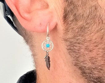 2 Silver earrings for men with dreamcatcher shape / Amulet Earring / Protective Earring / Men&#39;s 925 Silver Earring