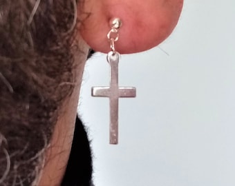 Unisex 925 silver cross earring