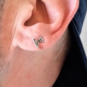 Thor Hammer-oorbel van 925 zilver · Thor Hammer-herenoorbel · Thor miniatuuroorbel - Lightning Dreams