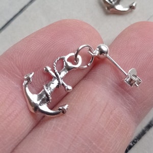 925 Sterling Silver Anchor Earring – Nautical Dangle Stud for Men – Handmade Unisex Marine Jewelry