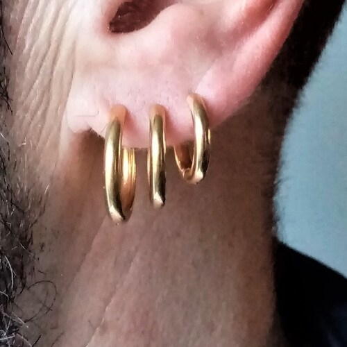 3 Gold Steel Hoops for men / Gold Steel Hoops 14 - 18 - 20 mm / Gold Steel Hoops - 3 SUNS