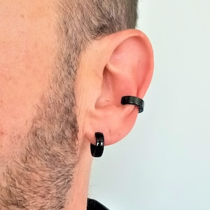 No Piercing Ear Cuff Black Color Cartilage EarCuff Black Titanium Conch earring Pair ( 2 Earrings)