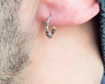 Silver hoops with cords / silver hoops with filigree / silver hoops for humans / silver hoop  12 mm man / silver earring 12 mm - Corsair