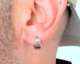 Hoop earring with a diameter of 14 mm and a width of 6 mm / 14 mm hoops for men / Extra wide hoop ring - Moonbeam.
