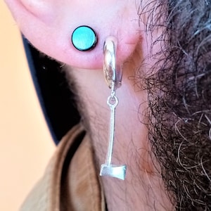 925 Silver Axe in Slope with Silver Hook / Silver Axe Earring for Men / Hard to find  Viking Axe Earring - Moon and ax