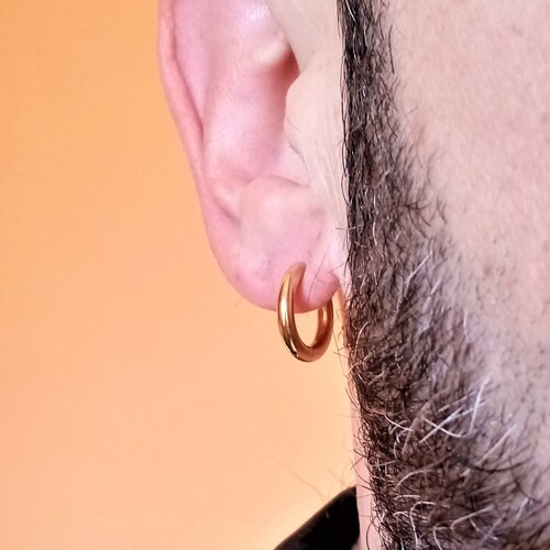 Golden hoop for men in stainless steel / Golden hoops / 14mm hoop man / 14mm golden hoop - GOLDEN WISH
