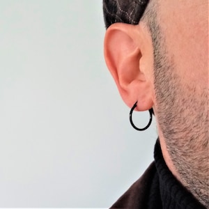 Aro plata negro 18 mm / Aro plata 18 mm / Aro plata rutenio para hombre / Pendientes plata 18 mm
