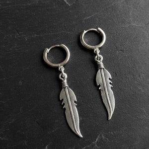 Sterling Silver Feather Charm Hoop Earring: 12mm Loop