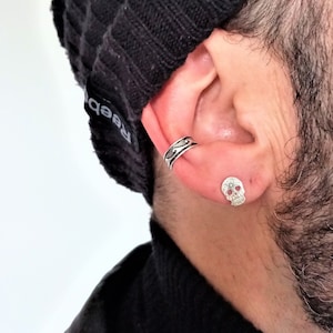 Silver Wave Ear Cuff for Men – Adjustable 925 Sterling Silver, No Piercing Needed