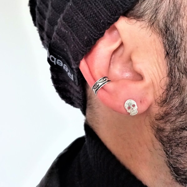 Silver Wave men's Ear Cuff · Adjustable Cuff Cartilage Earrings Non Pierced · Sterling Silver 925 Guys Ear Cuff No Piercing · Waves Design