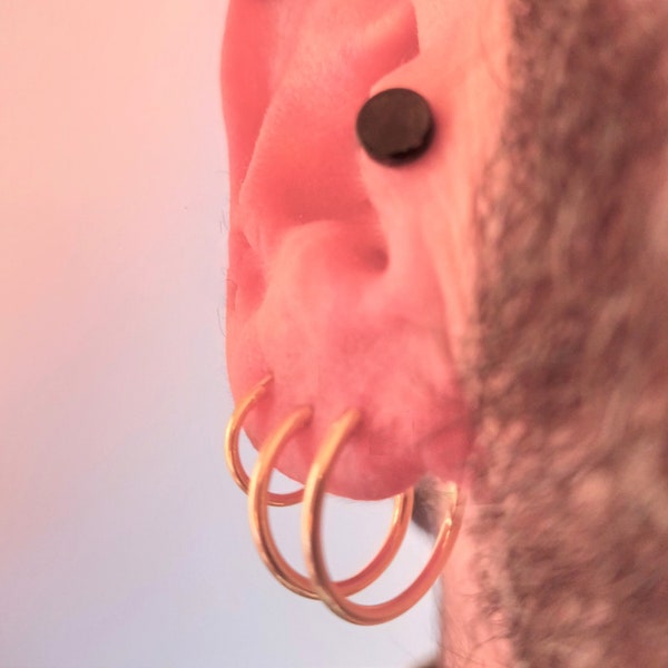 Lot de 3 boucles d'oreilles en argent sterling pour homme avec or 18 carats de bain 10 mm, 16 mm, 18 mm - Créoles pirate en or