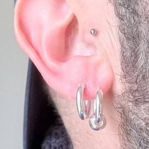 Orecchino a cerchio extra largo in argento Sterling 925 calibro 3 mm 16 mm con sfera / Cerchio a sfera in argento - Silver Satellite