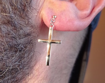 Sterling Silver XL Cross Earring With Pressure Stud Closure