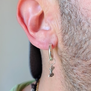 929 Sterling Silver hoop earring with Thor&#39;s Hammer Charm / Men&#39;s Viking silver earring - Viking circle