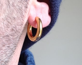 Wide Warring 6G  golden Stainless Steel Hoop Earrings Extra Thickness 20 mm outer gauge