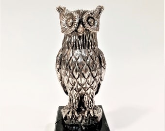 Handcrafted Sterling Silver Owl Sculpture - Symbolic Totem Owl Art