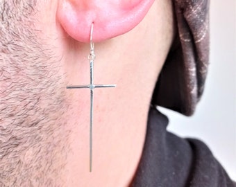 XXL Sterling Silver cross earring with hook closure / Large Sterling Silver Cross Earring / Extra large sterling silver cross earring