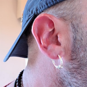 Silver Hoop · 925 Silver Hoop Earring with 3 Silver Charms for men · 20mm Silver Hoop Earring with Men's Charms · TREASURE ISLAND