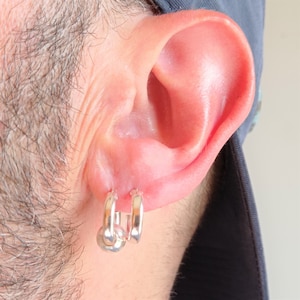 14mm Extra Wide 3mm Gauge Removable Dial Hoop Earring in Sterling Silver - Full Moon at Port