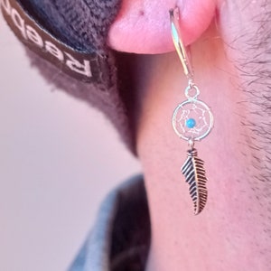 925 Sterling Silver Earring with Natural Turquoise Sphere – Crossbow Closure, 38mm Length