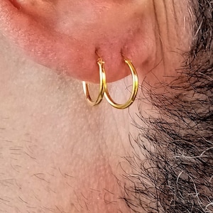 Pure silver hoop  with 24 carat gold cover / Silver Earring 12 mm with gold finish / Pure silver earring with gold cover