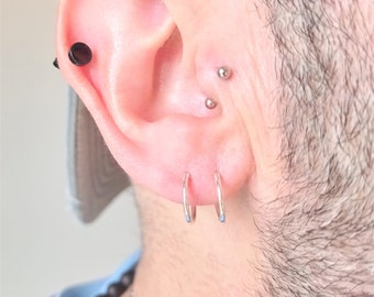 Silver hoop for men 12 mm / Double silver hoop for men / Silver hoops 12 mm, Deloren Jewelry, 925 Silver Hoop Earrings,
