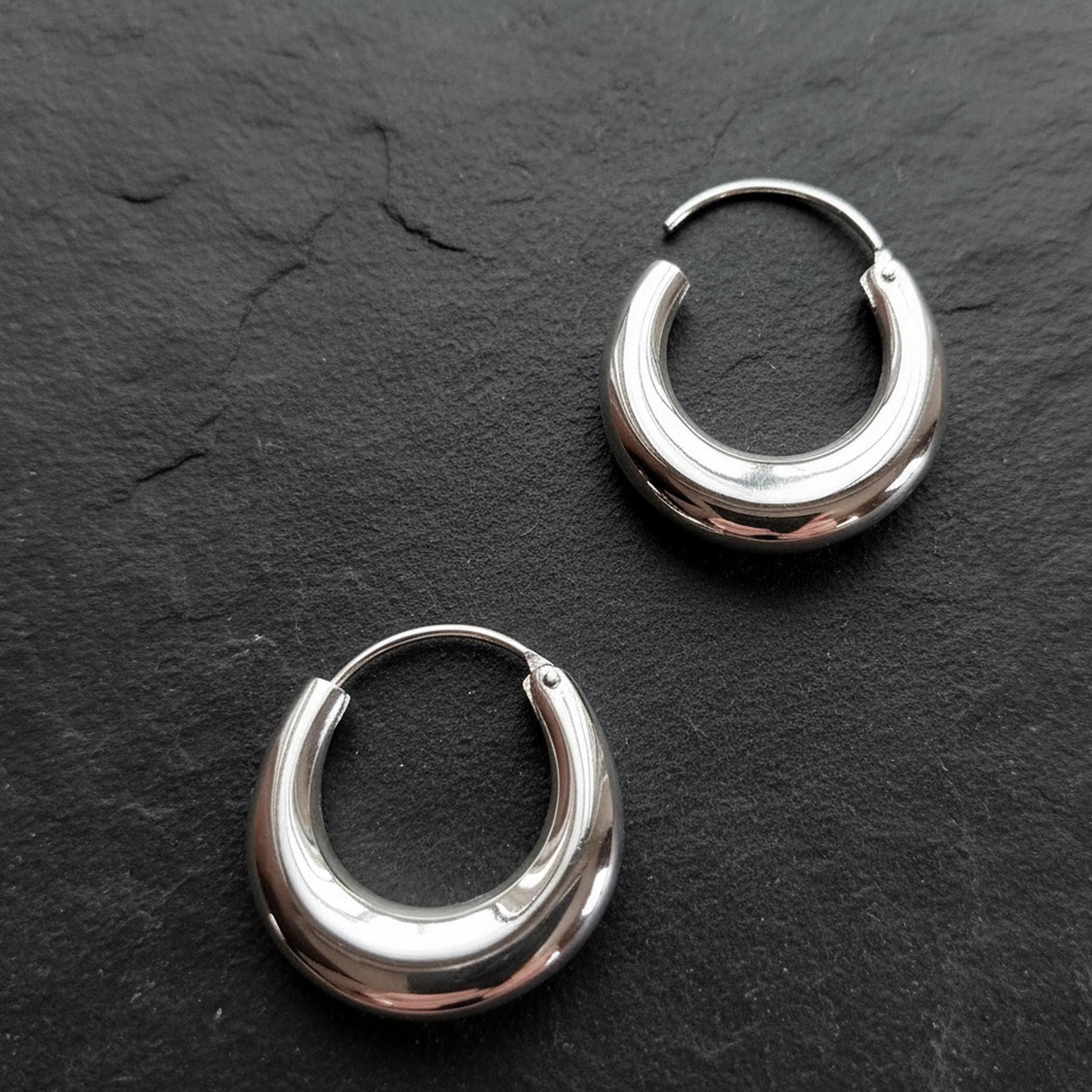 925 Sterling Silver Pirate Style Hoop Earring – 25mm Oval, Unisex