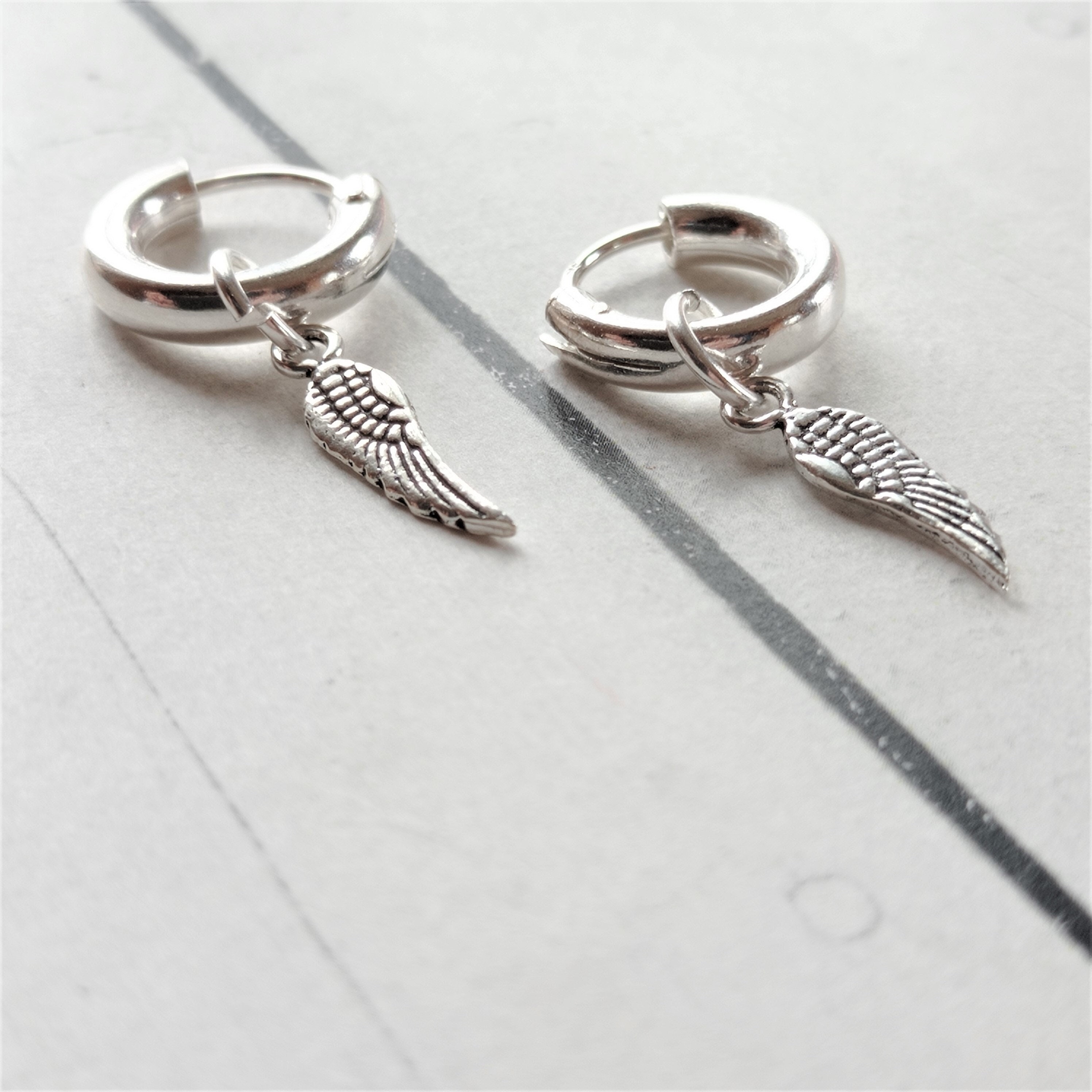Orecchini In Argento 925 A Cerchio Con Ciondolo Piuma, 12 Mm, Unisex