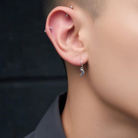 Sterling Silver Moon Hoop Earring - Celestial Jewelry (12mm