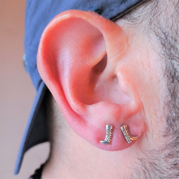 Cowboy Boots earring in sterling silver with unisex pressure closure- Tonight I wear the Boots ...