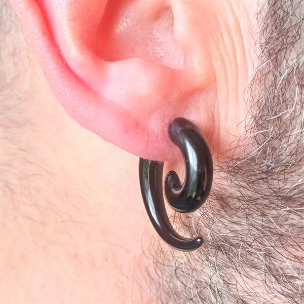 Carved Split Gauge Earrings Black Gothic Spiral Fake Plugs