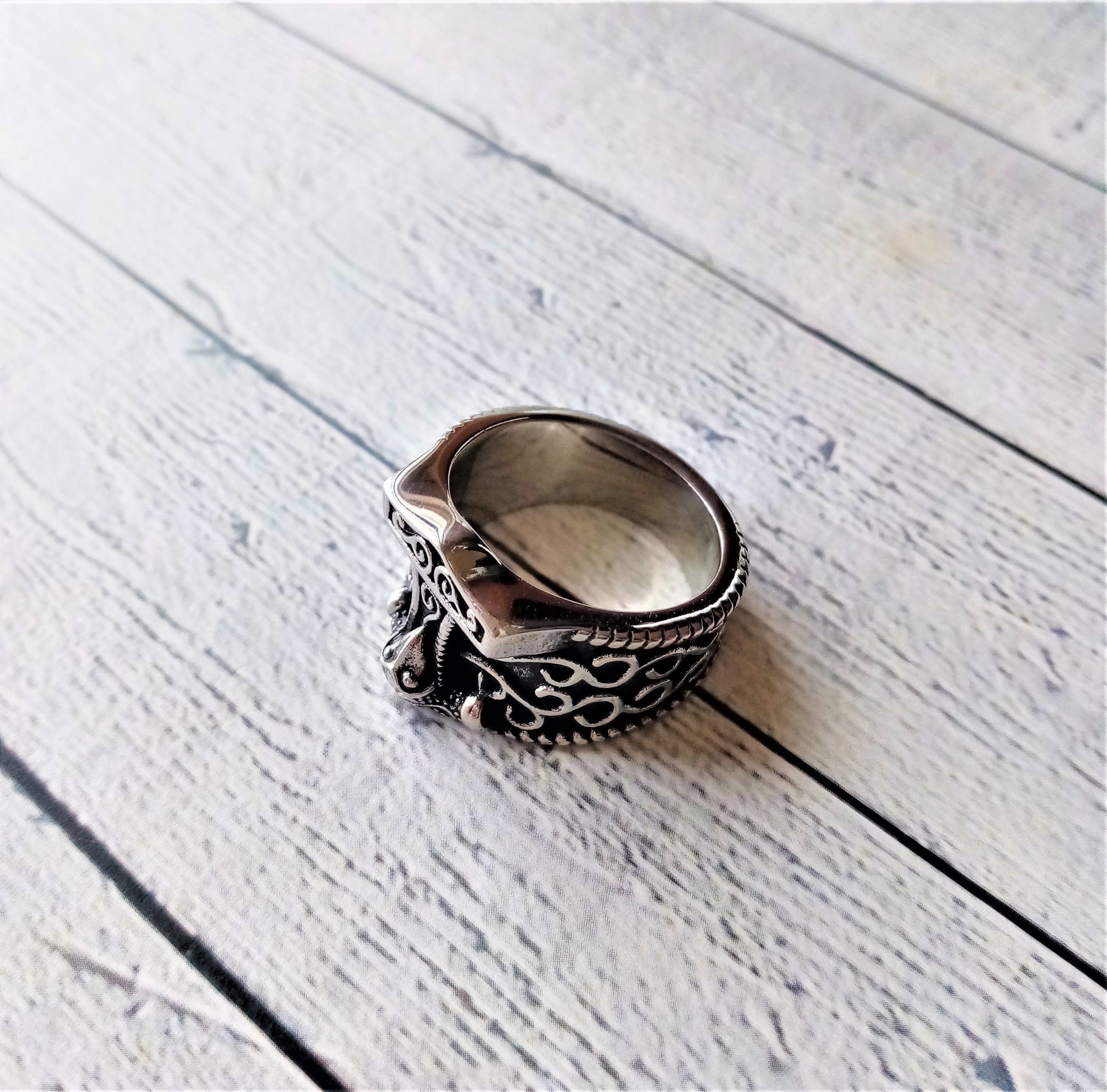 Anello Uomo Donna Mjolnir Martello Di Thor Con Teschio Vichingo