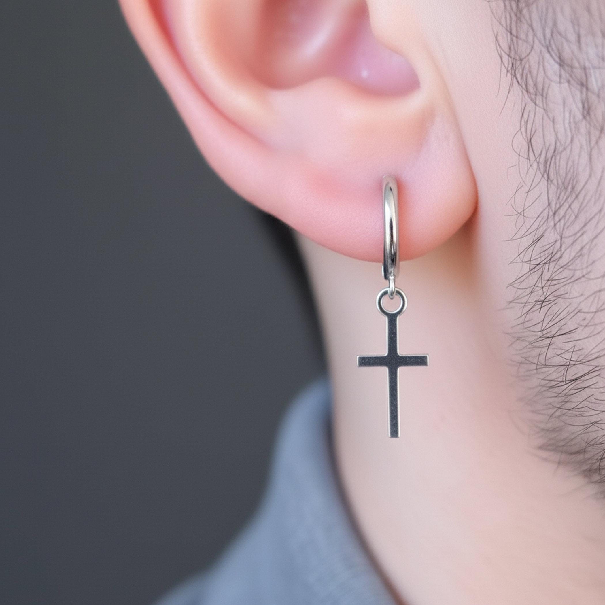 アクセサリー vintage hoop design pierce silver 925 Sterling Silver Hoop Earring With Cross - 12mm - Etsy UK