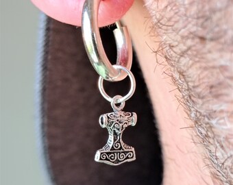 929 Sterling Silver Hoop Earring With Thor's Hammer Charm