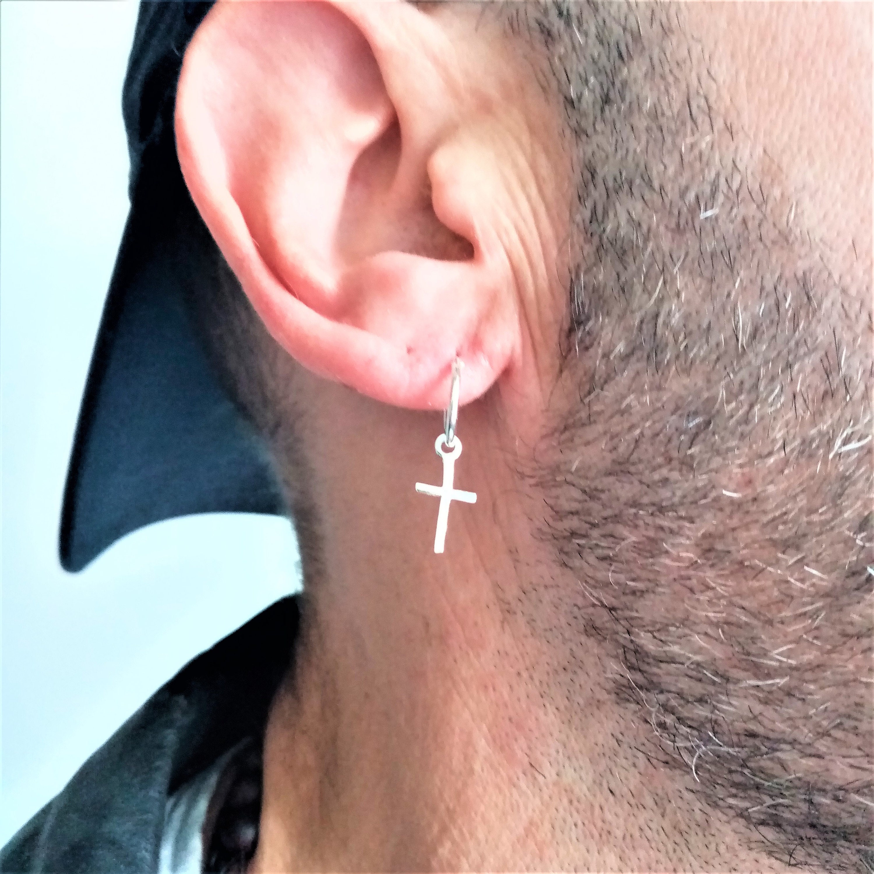 Sterling Silver Cross Earring for Men Mens Cross Earring Etsy UK